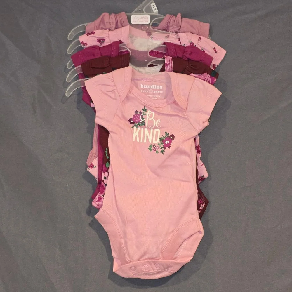 ndles Baby Place Bodysuits Pink/Purple NB, 0-3, 3-6, 6-9m (5-Pack)